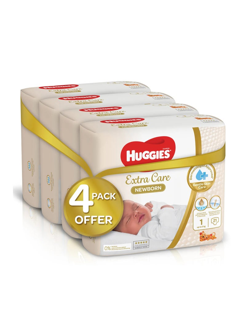 HUGGIES حفاضات هاجيز إكسترا كير للمواليد الجدد بنمط الشريط، 84 قطعة، عبوة ضخمة، الحجم 1، من 0 إلى 5 كجم - حماية لمدة 12 ساعة، معتمدة من أطباء الجلد، قابلة للتنفس - Image 2
