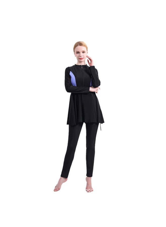 Generic Amazon Cross-border Muslim Muslim Swimsuit Women's Solid Color Stitching Conservative Swimsuit Three-piece Set With Hood M125