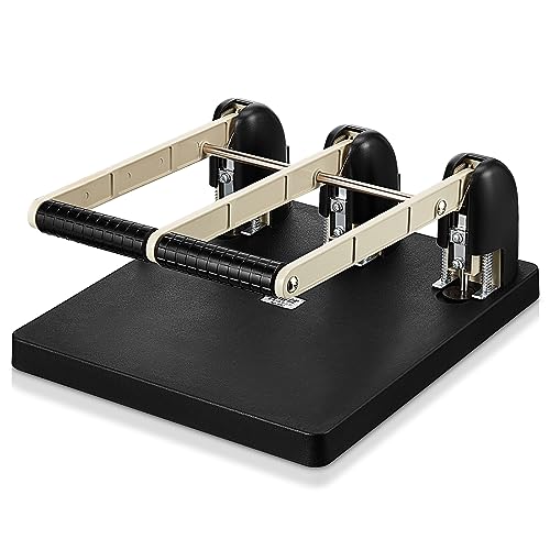 Harloon 3 Hole Puncher for Binder Metal 150 Sheet Capacity 13 x 122 x 62 Inch Black Silver Paper Punch Large Heavy Duty Puncher Lever Handle for Office Essentials Accessories Print Shops Home