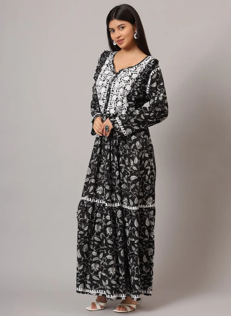 الايا جلابية شيكانكاري مطرزة يدوياً على شكل حرف أ من القطن مولمول-AL3941
