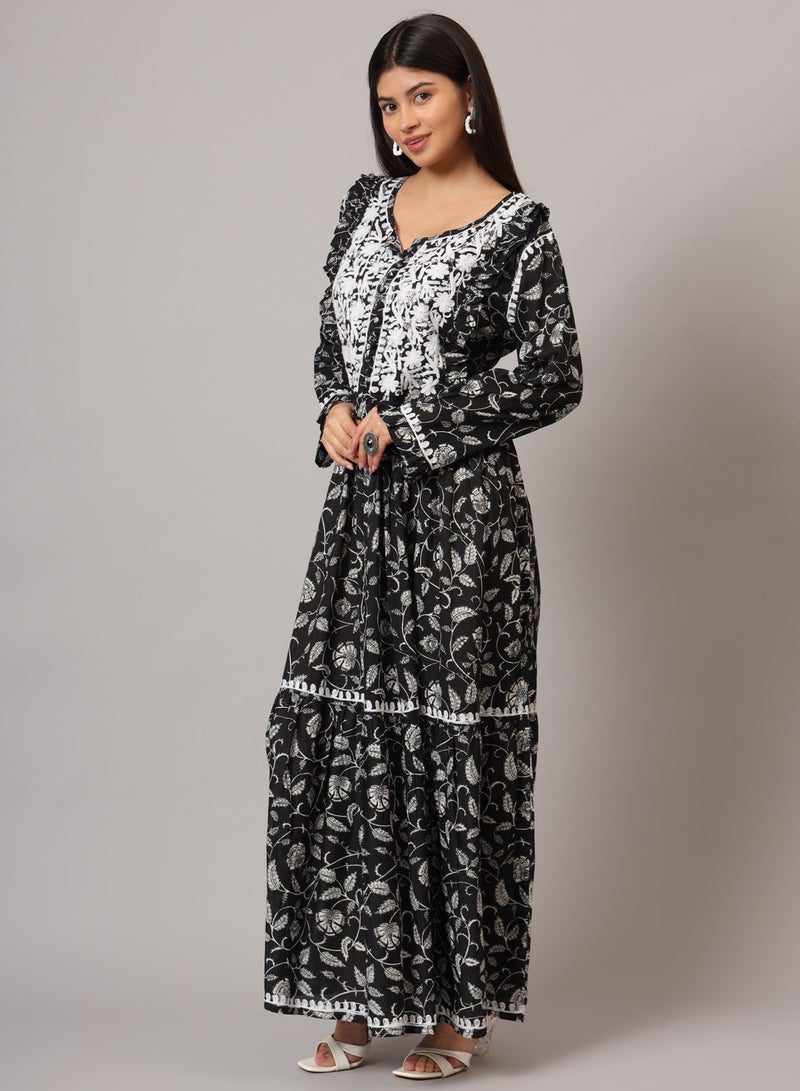 الايا جلابية شيكانكاري مطرزة يدوياً على شكل حرف أ من القطن مولمول-AL3941  - Image 3