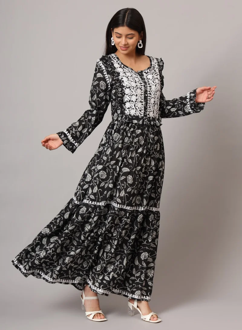 الايا جلابية شيكانكاري مطرزة يدوياً على شكل حرف أ من القطن مولمول-AL3941