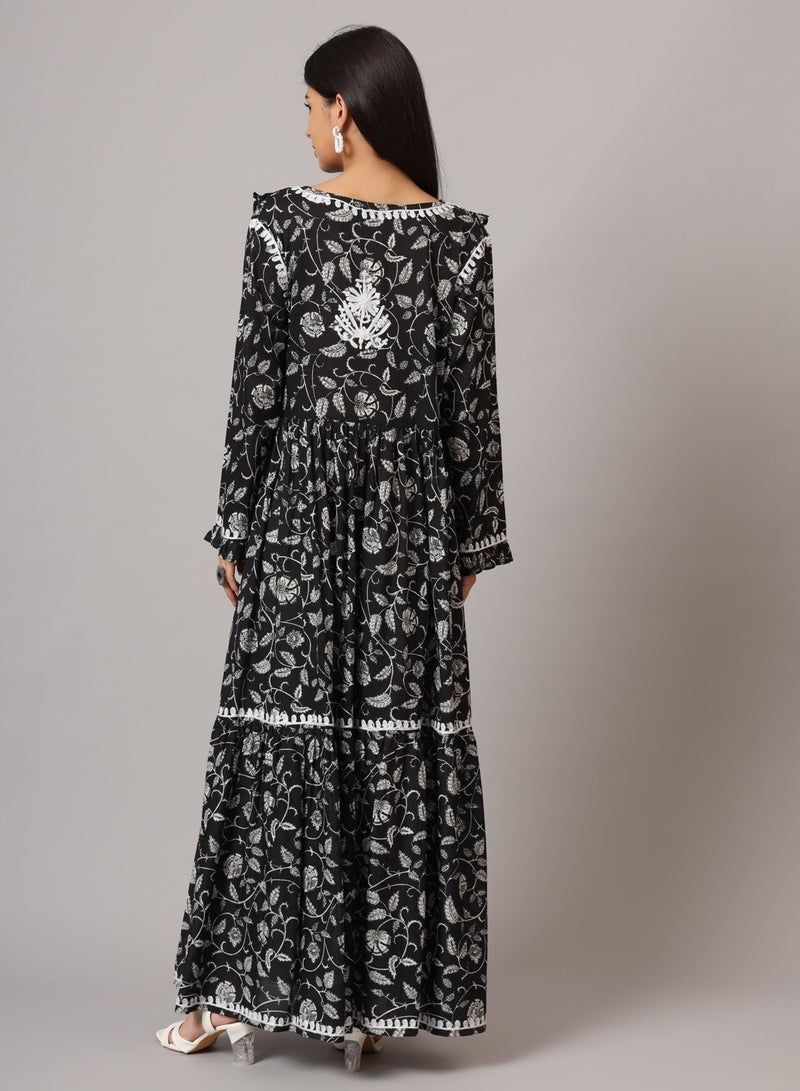 الايا جلابية شيكانكاري مطرزة يدوياً على شكل حرف أ من القطن مولمول-AL3941  - Image 2