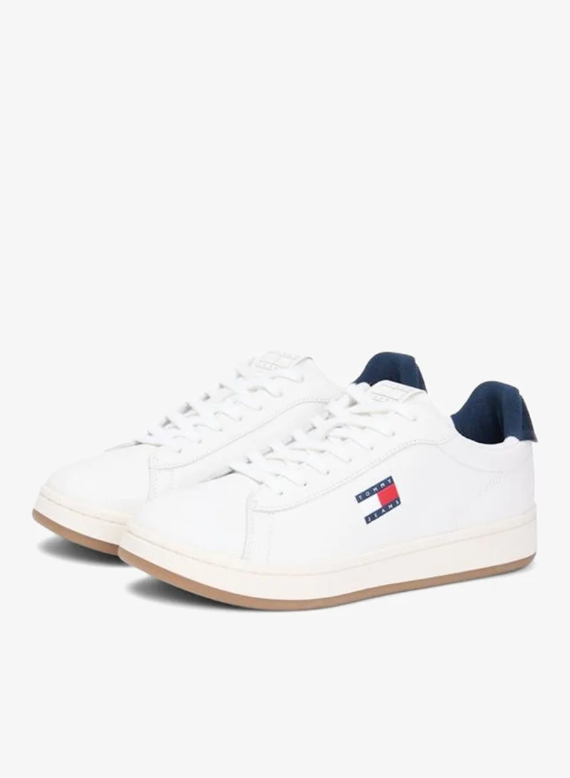 Tommy Hilfiger Ecru/Dark Night Navy Archive Court Leather Embossed Sneakers for Men | Best Price UAE