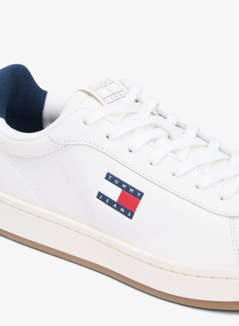 Tommy Hilfiger Ecru/Dark Night Navy Archive Court Leather Embossed Sneakers for Men | Best Price UAE