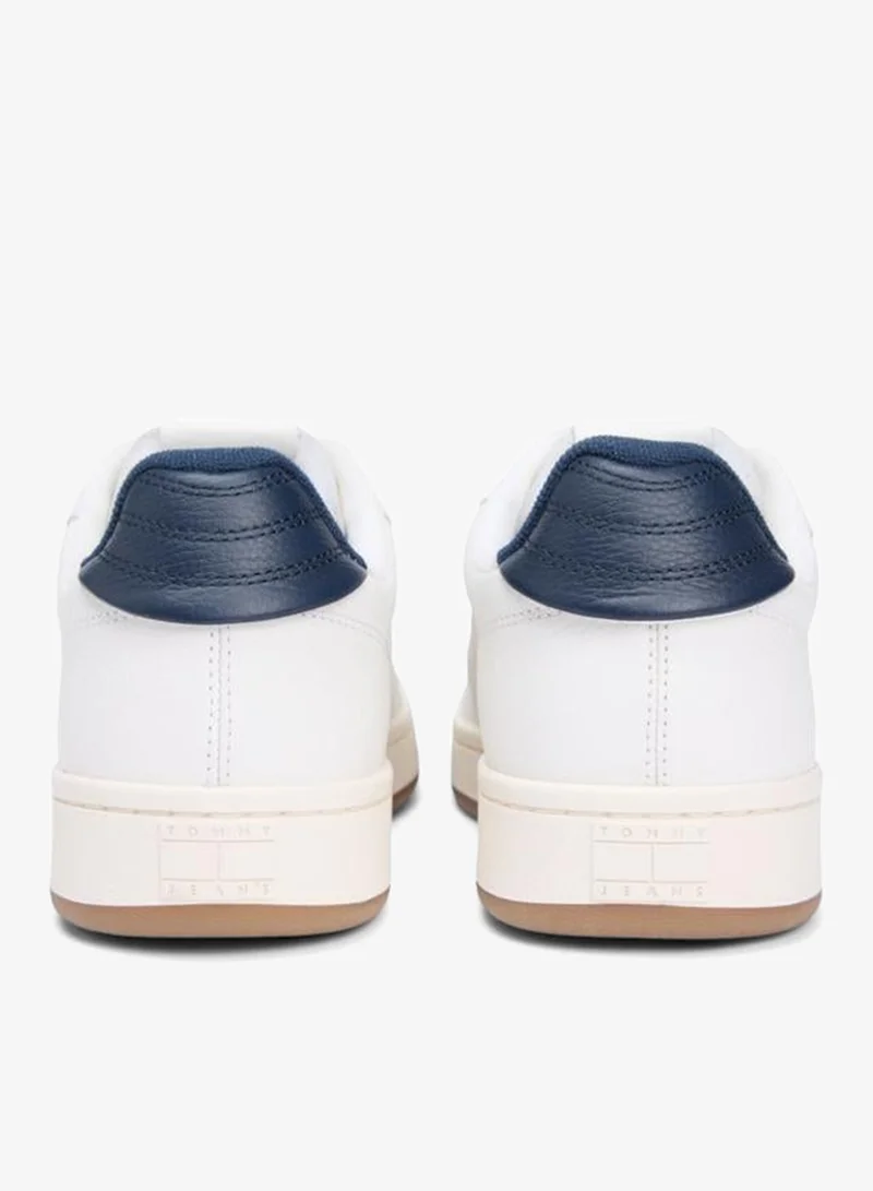 Tommy Hilfiger Ecru/Dark Night Navy Archive Court Leather Embossed Sneakers for Men | Best Price UAE