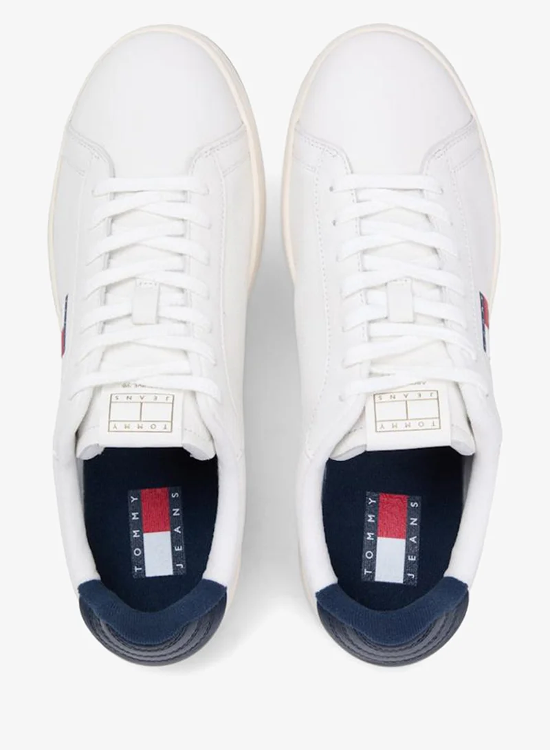 Tommy Hilfiger Ecru/Dark Night Navy Archive Court Leather Embossed Sneakers for Men | Best Price UAE