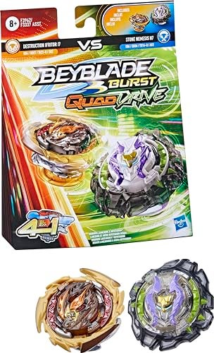 Beyblade Burst QuadDrive Destruction Ifritor I7 and Stone Nemesis N7 Spinning Top Dual Pack 2 Battling Game Top Toy for Kids Ages 8 and Up - Image 1