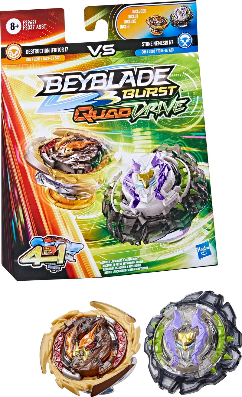 Beyblade Burst QuadDrive Destruction Ifritor I7 and Stone Nemesis N7 Spinning Top Dual Pack 2 Battling Game Top Toy for Kids Ages 8 and Up - Image 2