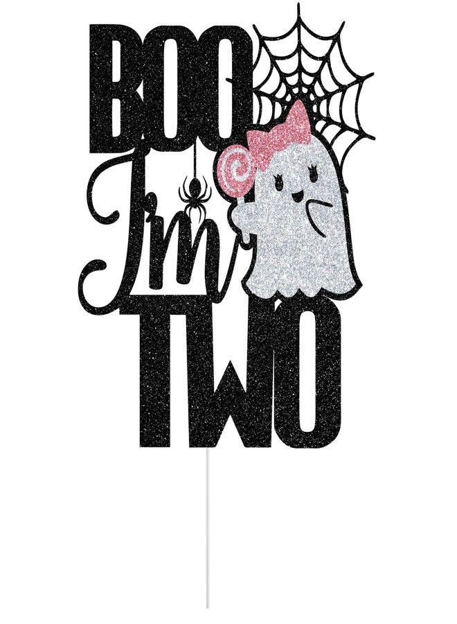 Yotawebery Boo I'm Two Cake Topper, Halloween 2nd Birthday Cake Decorations, Two Spooky, Halloween Ghost Themed 2nd Birthday Party Decorations Glitter - Image 1