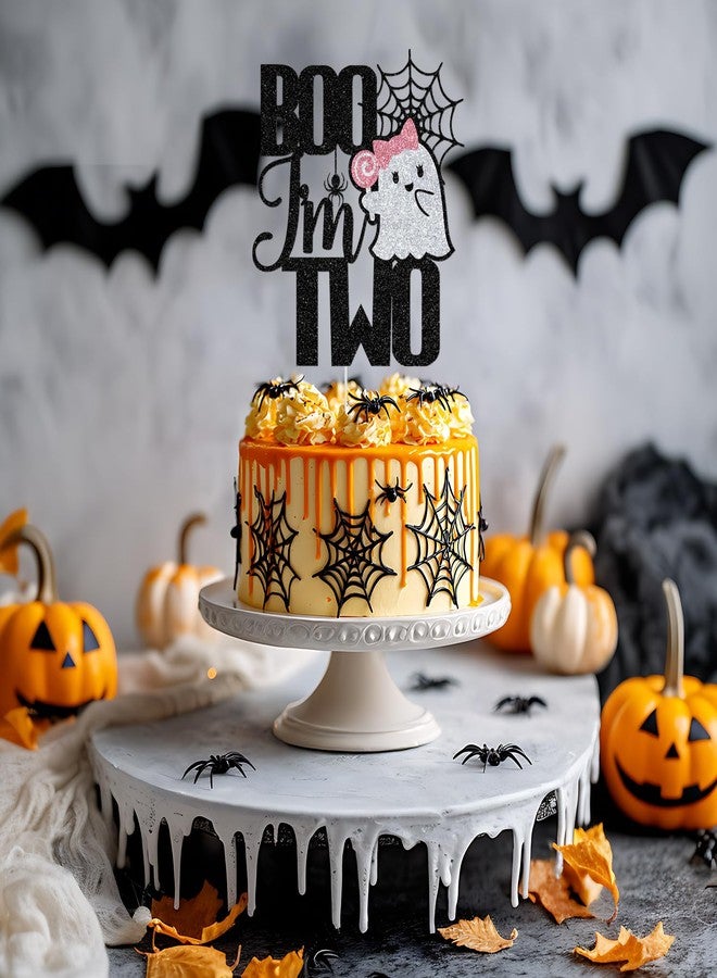 Yotawebery Boo I'm Two Cake Topper, Halloween 2nd Birthday Cake Decorations, Two Spooky, Halloween Ghost Themed 2nd Birthday Party Decorations Glitter - Image 4