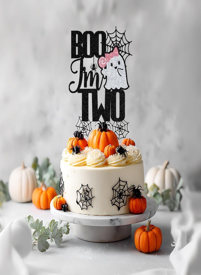 Yotawebery Boo I'm Two Cake Topper, Halloween 2nd Birthday Cake Decorations, Two Spooky, Halloween Ghost Themed 2nd Birthday Party Decorations Glitter - Image 5