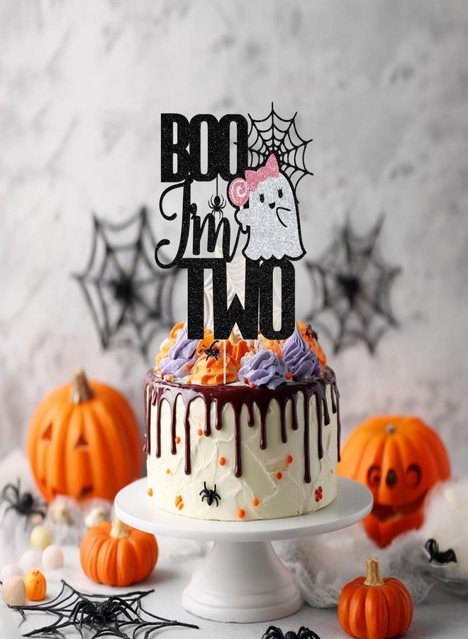 Yotawebery Boo I'm Two Cake Topper, Halloween 2nd Birthday Cake Decorations, Two Spooky, Halloween Ghost Themed 2nd Birthday Party Decorations Glitter - Image 2