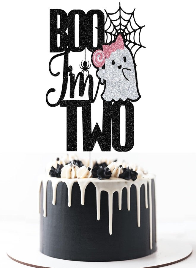 Yotawebery Boo I'm Two Cake Topper, Halloween 2nd Birthday Cake Decorations, Two Spooky, Halloween Ghost Themed 2nd Birthday Party Decorations Glitter - Image 3