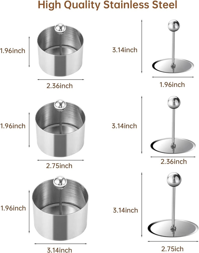 Kofebe Set of 3 - Round Stainless Steel Cake Rings, Mousse Cake Ring Mold with Press Set - Image 3
