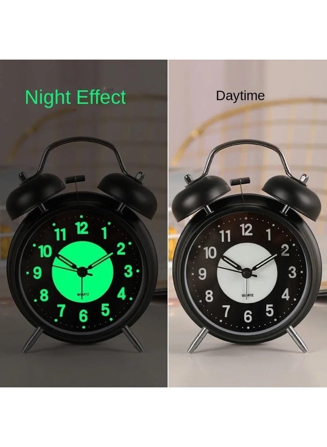 FAYET 4" Retro Analog Alarm Clock, Twin Bell Silent Non-Ticking, Battery Operated with Luminous Dial & Night Light, Loud Bedside Table Clock for Heavy Sleepers and Students - Image 4
