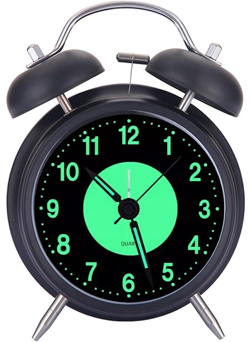 FAYET 4" Retro Analog Alarm Clock, Twin Bell Silent Non-Ticking, Battery Operated with Luminous Dial & Night Light, Loud Bedside Table Clock for Heavy Sleepers and Students - Image 1