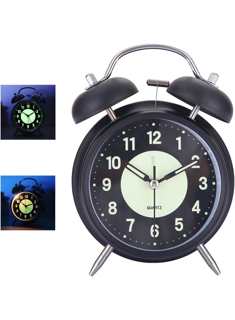 FAYET 4" Retro Analog Alarm Clock, Twin Bell Silent Non-Ticking, Battery Operated with Luminous Dial & Night Light, Loud Bedside Table Clock for Heavy Sleepers and Students - Image 5