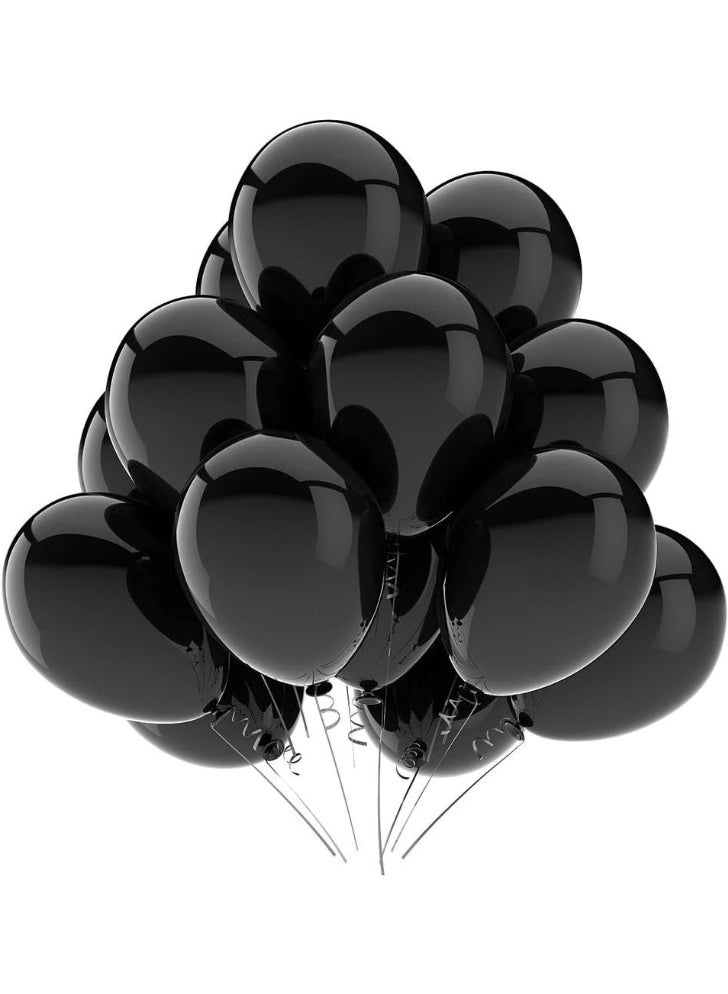 بالونات حفلات من اللاتكس باللون الأسود - عبوة تحتوي على 50 بالون بحجم 12 بوصة، مناسبة للهيليوم، بلون أسود غير لامع، مثالية لتزيين حفلات الزفاف والتخرج والمواليد وأعياد الميلاد. - Image 1