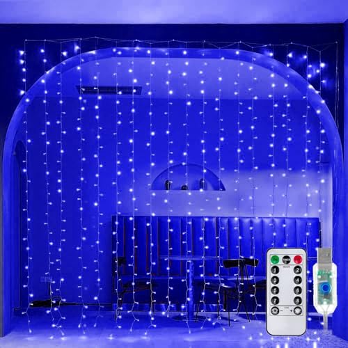 Litehom 300 LED Fairy Curtain String Lights – USB Powered Remote-Controlled Backdrop, Warm Ambience for Diwali, Navratri, Christmas & New Year Décor,(Blue) - Image 2