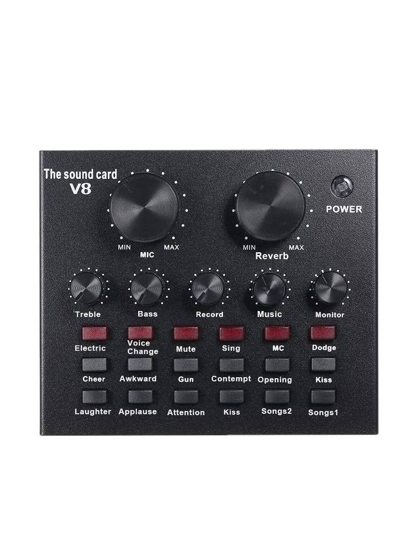 V8 Multifunctional Live Sound Card USB Audio Interface Intelligent Volume Adjustable Audio Mixer Sound Card for Recording Hosting Speech - Image 1