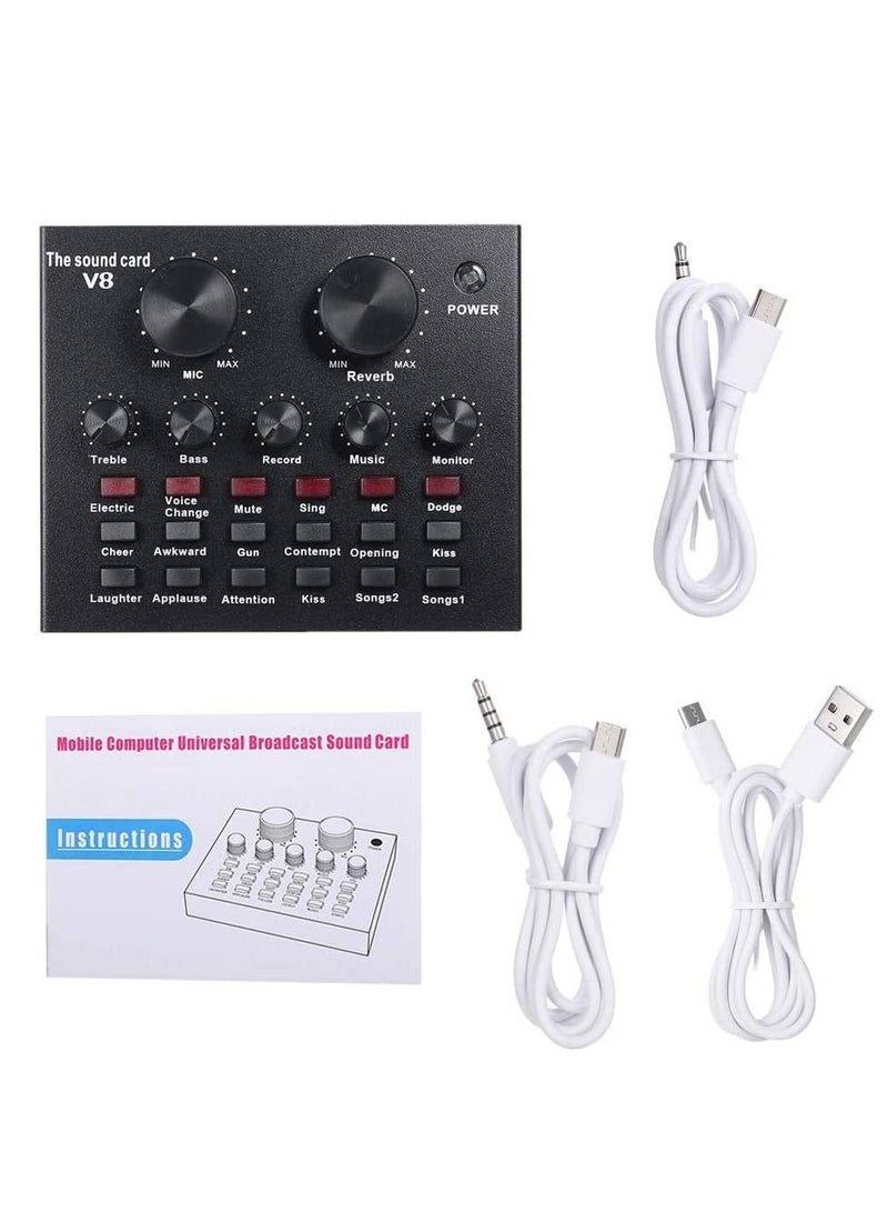 V8 Multifunctional Live Sound Card USB Audio Interface Intelligent Volume Adjustable Audio Mixer Sound Card for Recording Hosting Speech - Image 2