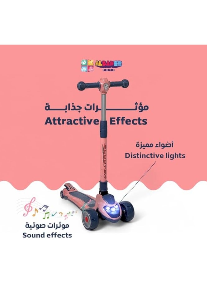 البدر سكوتر يدوي من البدر، سكوتر توازن مصنوع من بلاستيك PVC بارتفاع قابل للتعديل وقابل للطي، سكوتر بثلاث عجلات للاطفال للبنات والاولاد في الهواء الطلق، سكوتر يدوي للاطفال من عمر 2-10 سنوات - Image 4