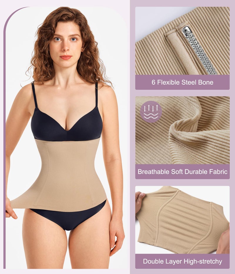 YERKOAD Waist Trainer for Women Corset Shapewear Tummy Control Faja Body Shaper Seamless Waist Cincher Postpartum Belly Band(Medium, Beige) - Image 5