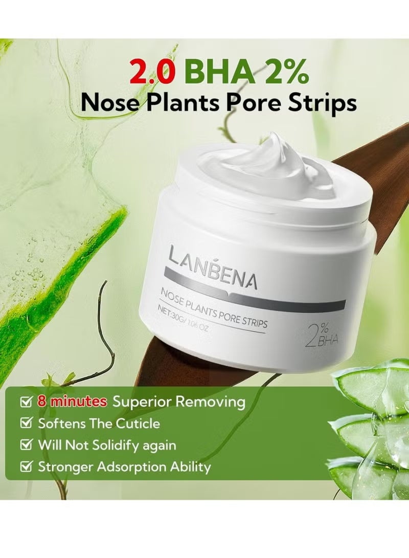 LANBENA Nose Plants Pore Strips 2.0,Upgraded Blackhead Remover Mask with Salicylic Acid, Amazonian White Clay, Pore Cleanser Purifying Peel off Face Mask with 60 PCS Strips, Peel Off Mask Nose Strips Aloe Facial Mask 30g - Image 3