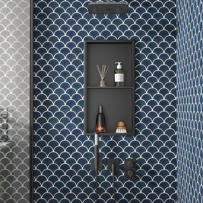 Bernkot Stainless Steel Shower Niche 24" X 12" Matte Black No Tile Needed Niche Shower with Double Shelves Recessed Wall Niches for Bathroom Space Saving Over Mount Installation - Image 1