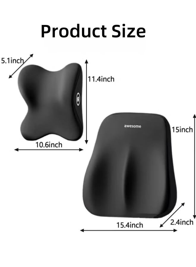 Car Headrest & Lumbar Support Cushion, Car Lumbar Support Pillow and Neck Pillow Kit, Ergonomic Seat Headrest and Backseat for Neck Back Pain Relief (Black) - Image 2