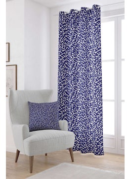 Cango Home Navy Blue Beige Marine Themed Coral Patterned Digital Printed Curtain CGH633-PR  - Image 1
