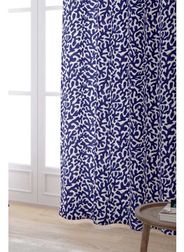 Cango Home Navy Blue Beige Marine Themed Coral Patterned Digital Printed Curtain CGH633-PR  - Image 2
