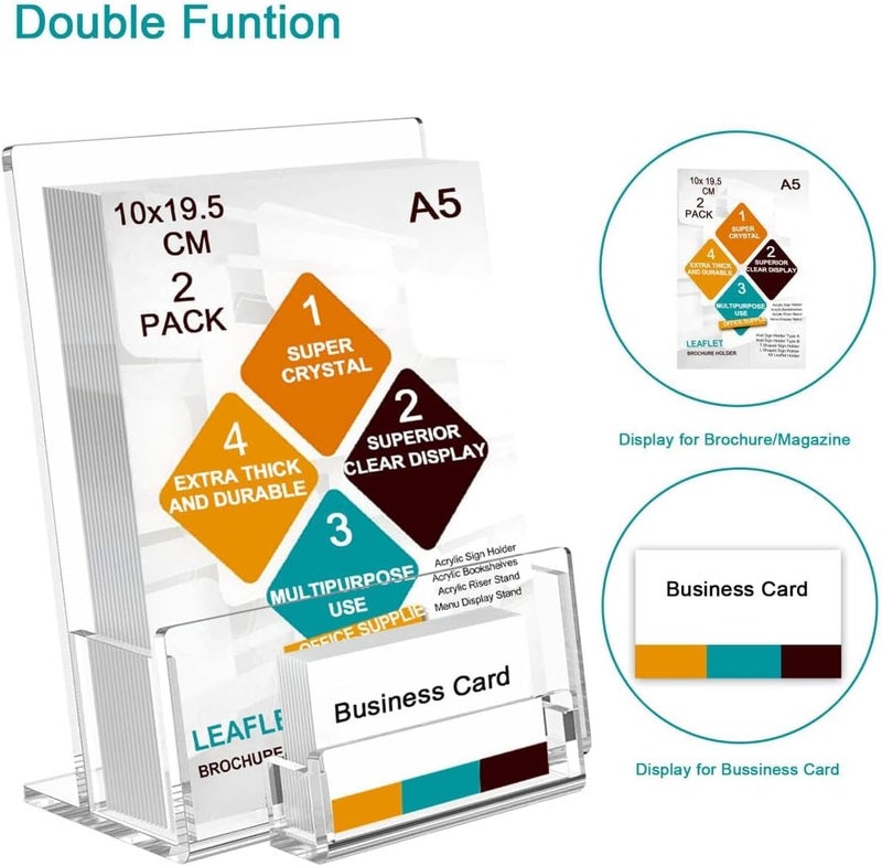 Al Raied ARS A5 Leaflet Holder with Business Card Holder, Crystal Clear Acrylic Brochure Holder 2 Pack - Image 4