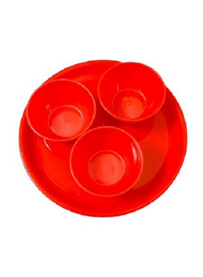 Everbuy Plastic Unbreakable Round Microwave Safe Full Dinner Plate & Bowl Set (4 Plates & 4 Bowls)- Cherry Red - Image 2