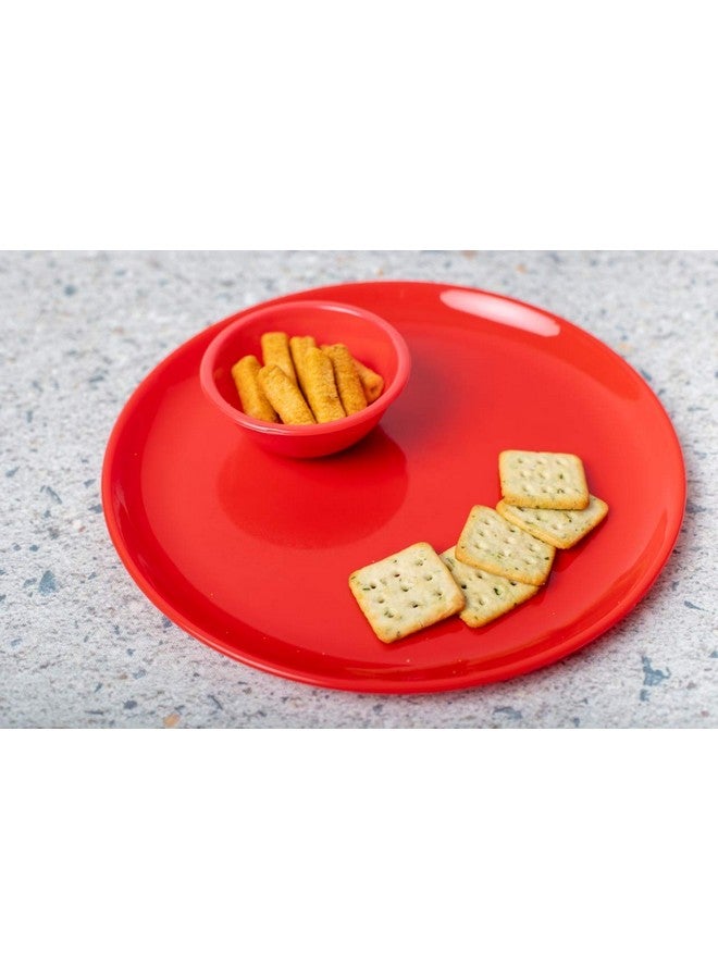 Everbuy Plastic Unbreakable Round Microwave Safe Full Dinner Plate & Bowl Set (4 Plates & 4 Bowls)- Cherry Red - Image 4