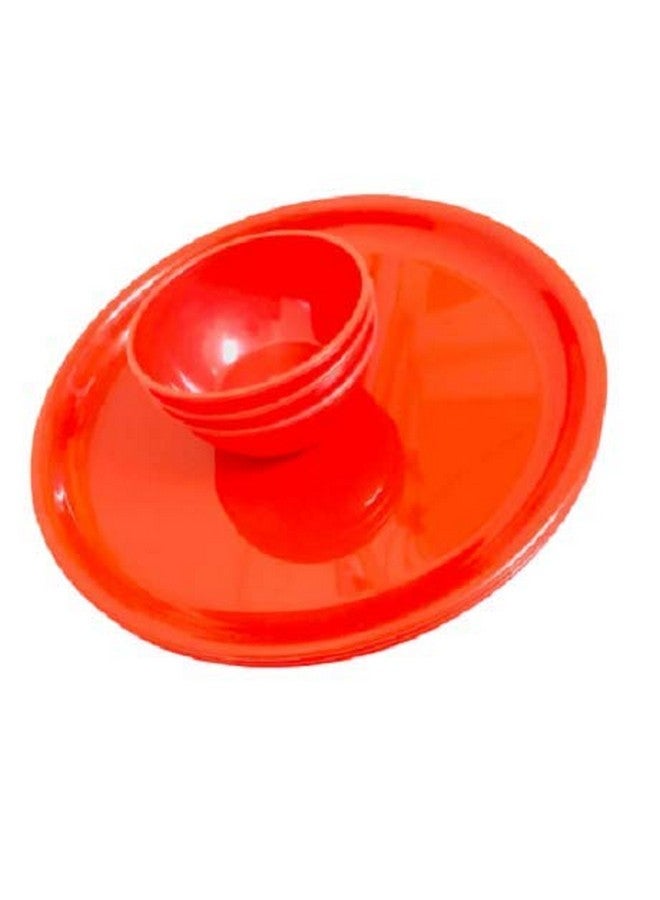 Everbuy Plastic Unbreakable Round Microwave Safe Full Dinner Plate & Bowl Set (4 Plates & 4 Bowls)- Cherry Red - Image 3