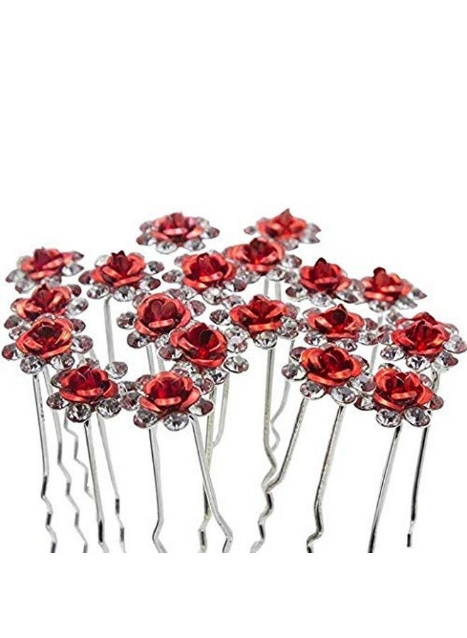 WOIWO 20 PCS Crystal Hair Pins Rose U-sharped Design Metal Hair Pins Fit for Women and Girls Hair Jewelry Accessories, Red - Image 2