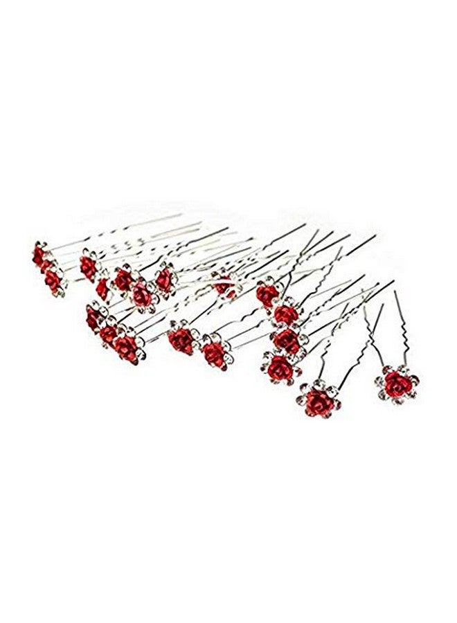 WOIWO 20 PCS Crystal Hair Pins Rose U-sharped Design Metal Hair Pins Fit for Women and Girls Hair Jewelry Accessories, Red - Image 3