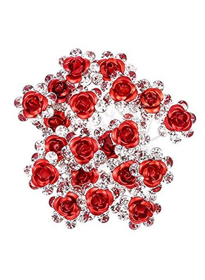 WOIWO 20 PCS Crystal Hair Pins Rose U-sharped Design Metal Hair Pins Fit for Women and Girls Hair Jewelry Accessories, Red - Image 1
