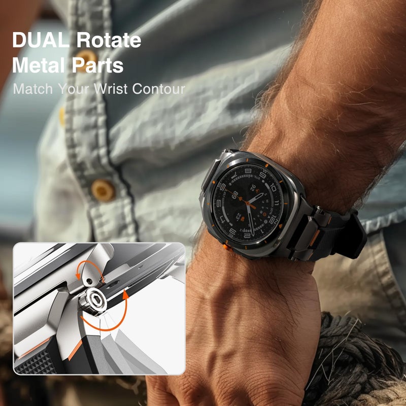 ULTIMAL Watch Band for Samsung Galaxy Watch Ultra 47mm (2025/2024) Compatible with Samsung Watch Strap Bands for Men Sport Bands for Watch Rugged Premium TPU & Metal (Black+Black) - Image 3