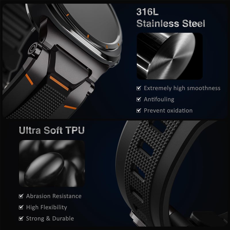 ULTIMAL Watch Band for Samsung Galaxy Watch Ultra 47mm (2025/2024) Compatible with Samsung Watch Strap Bands for Men Sport Bands for Watch Rugged Premium TPU & Metal (Black+Black) - Image 2