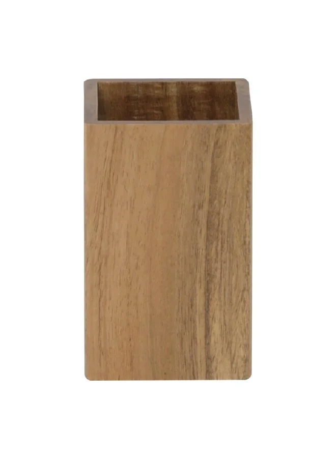 Tendance Durable Square Shaped Acacia Wood Bathroom Tumbler Brown 10.5 x 6.5 x 6.5 cm 61114167