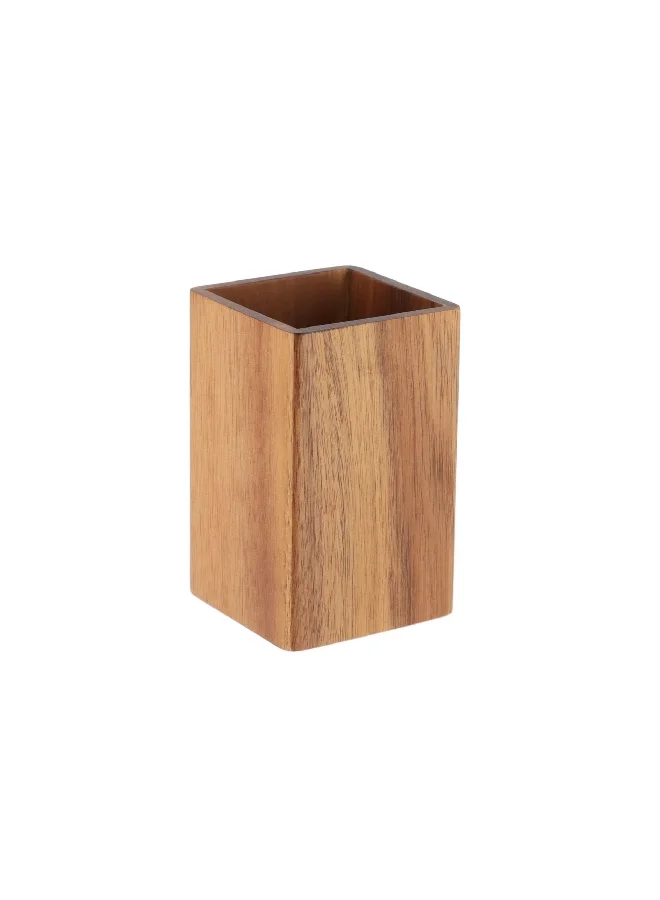 Tendance Durable Square Shaped Acacia Wood Bathroom Tumbler Brown 10.5 x 6.5 x 6.5 cm 61114167