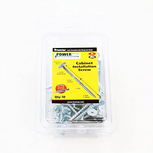 FastCap PowerHead Wood Screws with Flat Head - Self-Tapping Point - 3" Length, #2 Square Drive, Zinc Finish, 50-Pack - 99962 - Image 2