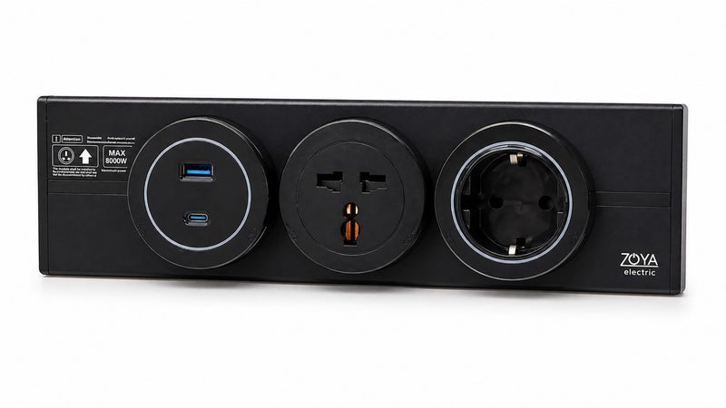 عود تراك سوكت اسود 30 سم   مع بريزة سوكيت انجليزي وبريزة سوكيت مجوفة ومدخل سوكيت type-c و usb