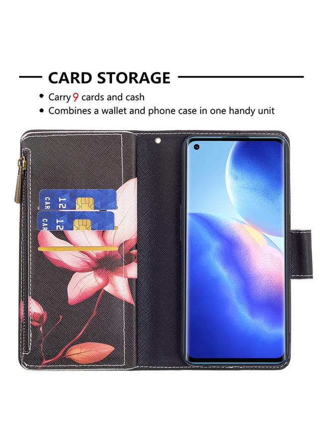 اس-توب جراب لهاتف OPPO Reno5 5G، جراب جلدي بسحاب أفقي بنمط رسم ملون مع حامل وفتحات للبطاقات ومحفظة - Image 4