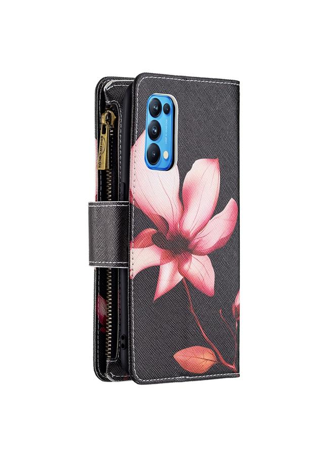 اس-توب جراب لهاتف OPPO Reno5 5G، جراب جلدي بسحاب أفقي بنمط رسم ملون مع حامل وفتحات للبطاقات ومحفظة - Image 2