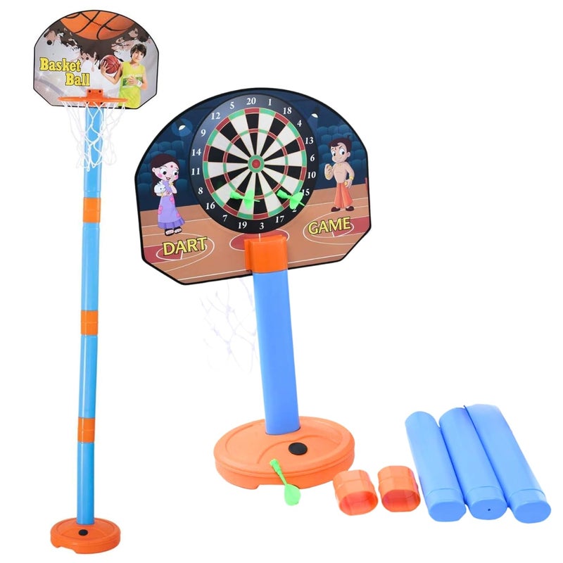 Lefan Basketball for Kids 2 in1 Set with Adjustable Stand and Magnetic Dart Game Basket Ball for Indoor Outdoor use (Rubber Basketball & 3 Darts Included in The Box) - Image 1