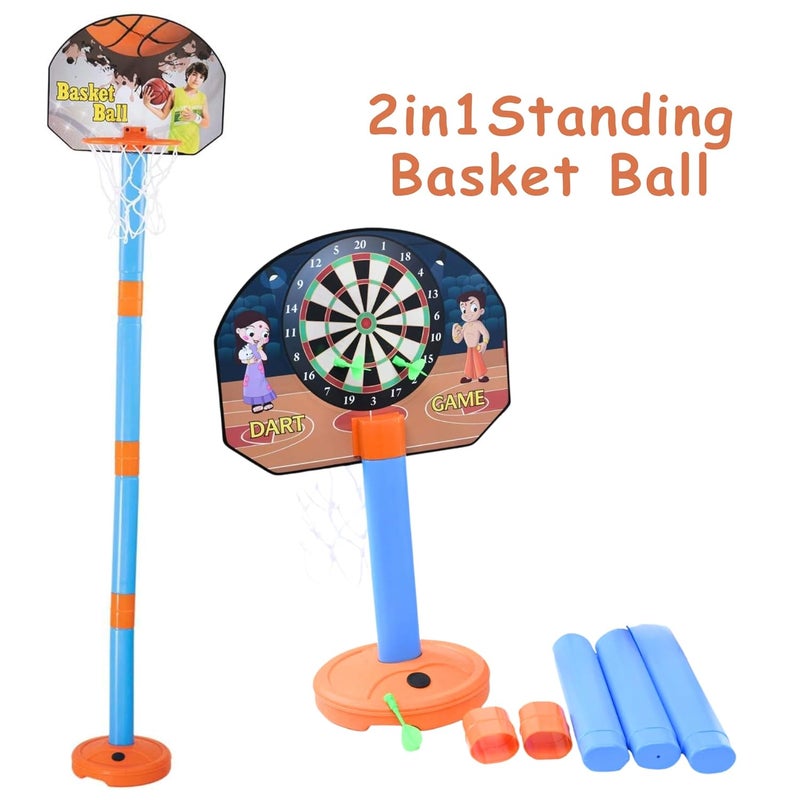 Lefan Basketball for Kids 2 in1 Set with Adjustable Stand and Magnetic Dart Game Basket Ball for Indoor Outdoor use (Rubber Basketball & 3 Darts Included in The Box) - Image 2